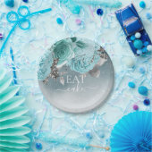 Dusty Blue Floral Wedding Eat Cake Pappteller (Party)