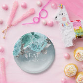 Dusty Blue Floral Wedding Eat Cake Pappteller (Party)