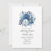 Dusty Blue Floral Wedding Einladung (Vorderseite)