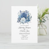 Dusty Blue Floral Wedding Einladung (Stehend Vorderseite)