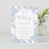 Dusty Blue Floral Wedding Einladung (Stehend Vorderseite)