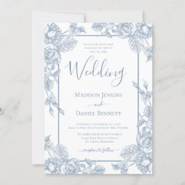 Dusty Blue Floral Wedding Einladung