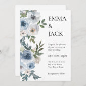 Dusty Blue Floral Wedding Einladung (Vorne/Hinten)