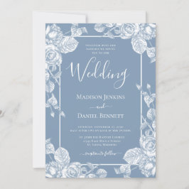 Dusty Blue Floral Wedding Einladung
