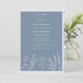 Dusty Blue Floral Wedding Einladung (Stehend Vorderseite)