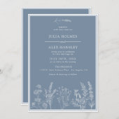 Dusty Blue Floral Wedding Einladung (Vorne/Hinten)