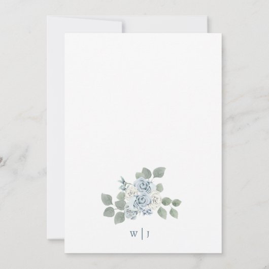 Dusty Blue Floral Wedding Einladung (Rückseite)