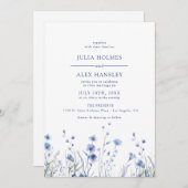 Dusty Blue Floral Wedding Einladung (Vorne/Hinten)