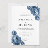 Dusty Blue Floral Wedding Einladung (Vorderseite)