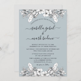 Dusty Blue Floral Wedding Einladung
