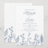 Dusty Blue Floral Wedding Einladung (Vorne/Hinten)