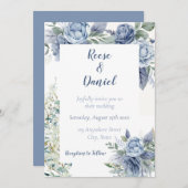 Dusty Blue Floral Wedding Einladung (Vorne/Hinten)
