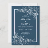 Dusty Blue Floral Wedding Einladung (Vorderseite)