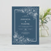 Dusty Blue Floral Wedding Einladung (Stehend Vorderseite)