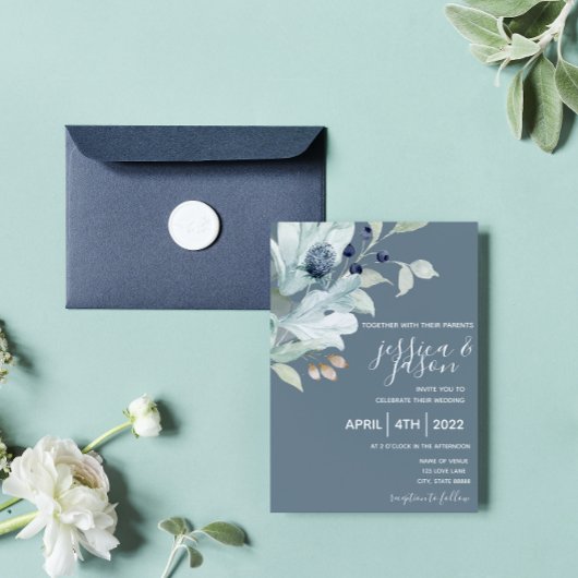 Dusty Blue Floral Wedding Einladung