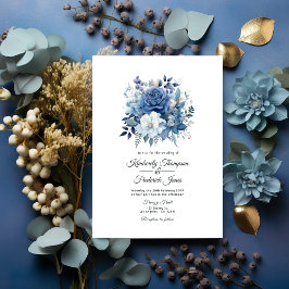 Dusty Blue Floral Wedding Einladung