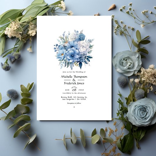 Dusty Blue Floral Wedding Einladung