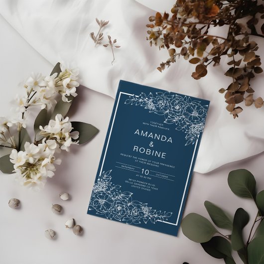 Dusty Blue Floral Wedding Einladung