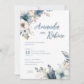Dusty Blue Floral Wedding Einladung (Vorderseite)