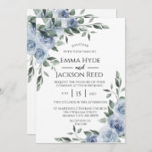 Dusty Blue Floral Wedding Einladung (Vorne/Hinten)