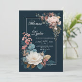 Dusty Blue Floral Wedding Einladung (Stehend Vorderseite)