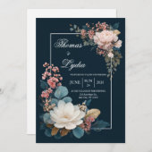 Dusty Blue Floral Wedding Einladung (Vorne/Hinten)