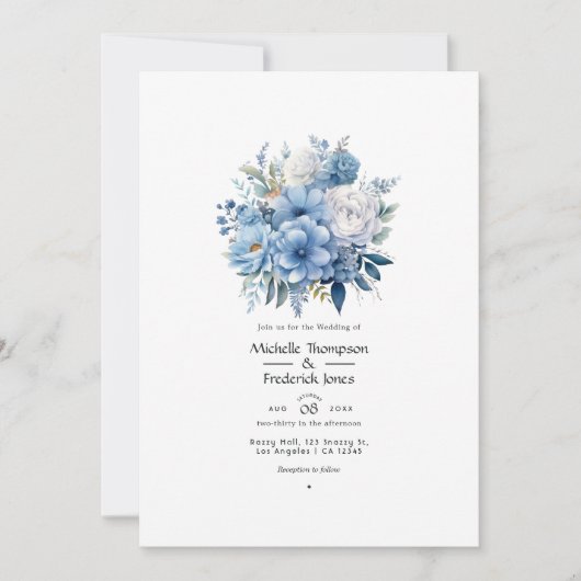 Dusty Blue Floral Wedding Einladung (Vorderseite)