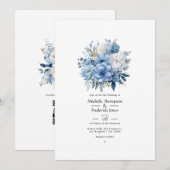 Dusty Blue Floral Wedding Einladung (Vorne/Hinten)