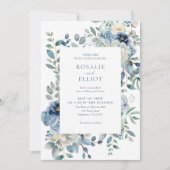 Dusty Blue Floral Wedding Einladung (Vorderseite)