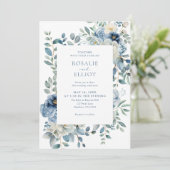 Dusty Blue Floral Wedding Einladung (Stehend Vorderseite)