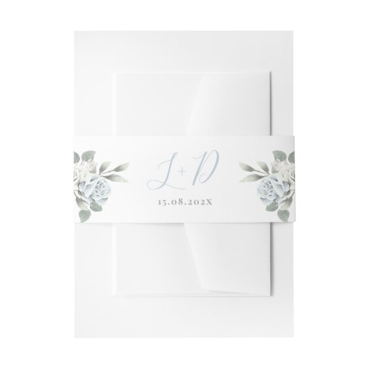 Dusty Blue Floral Wedding Einladungsbanderole (Vorderseite Beispiel)