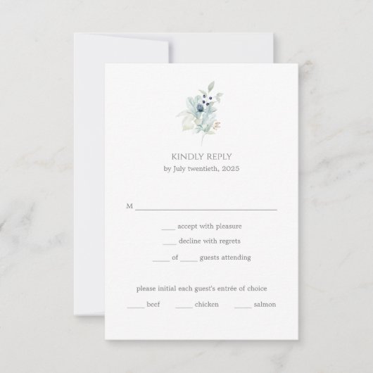 Dusty Blue Floral Wedding | Eleganter Frühling RSVP Karte (Vorderseite)
