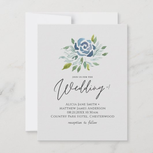 Dusty Blue Floral Wedding Elegantes modernes Budge (Vorderseite)