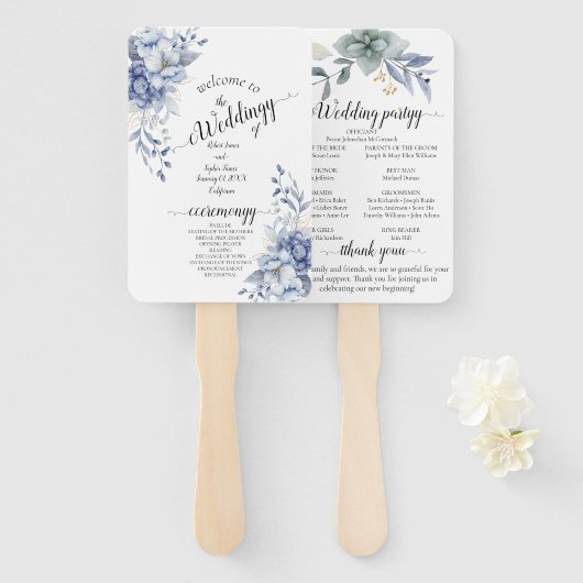 Dusty Blue Floral Wedding Fächer (Vorne und Hinten)