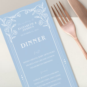 Dusty Blue Floral Wedding Flat Menu Menükarte