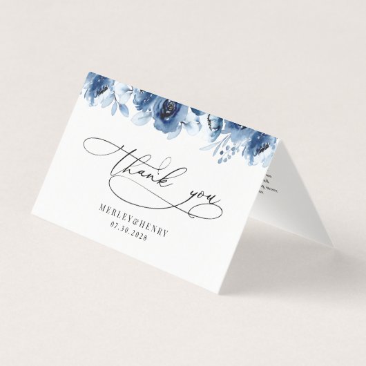 Dusty Blue Floral Wedding Folded Thank You Cards (Vorderseite)
