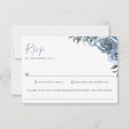 Dusty Blue Floral Wedding Food Allergie UAWG RSVP Karte