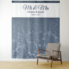 Dusty Blue Floral Wedding Foto Booth Wandteppich