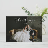 Dusty Blue Floral Wedding Foto Dankeskarte (Stehend Vorderseite)