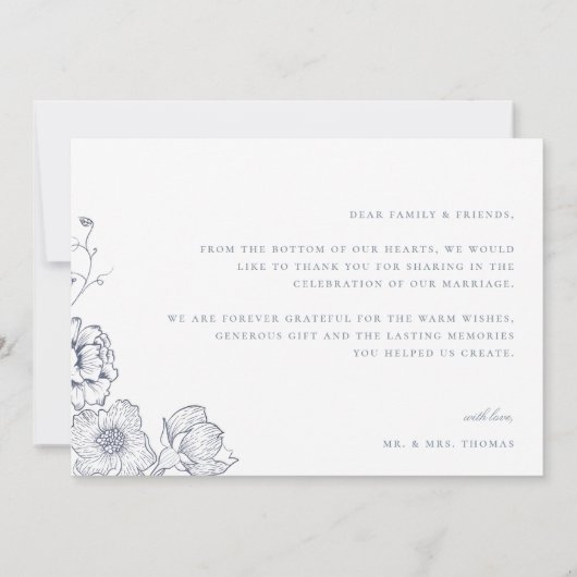 Dusty Blue Floral Wedding Foto Dankeskarte (Rückseite)