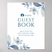 Dusty Blue Floral Wedding Foto Guest Book Sign Poster (Vorne)