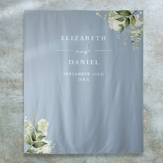 Dusty Blue Floral Wedding Foto Stand Hintergrund Wandteppich