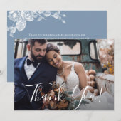 Dusty Blue Floral Wedding Foto Vielen Dank Dankeskarte (Vorne/Hinten)
