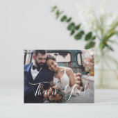 Dusty Blue Floral Wedding Foto Vielen Dank Postkarte (Stehend Vorderseite)