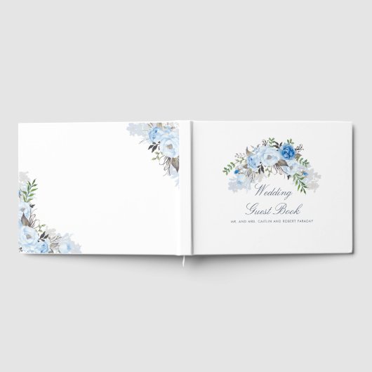 Dusty Blue Floral Wedding Gästebuch (Voll)