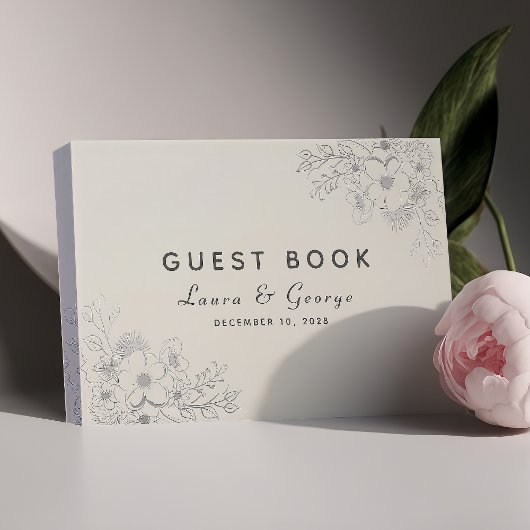 Dusty Blue Floral Wedding Guest Book Gästebuch