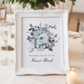 Dusty Blue Floral Wedding Guest Book Sign Poster