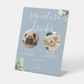 Dusty Blue Floral Wedding Hunde Unterschrift Drink Sockelschild (Vorderseite)
