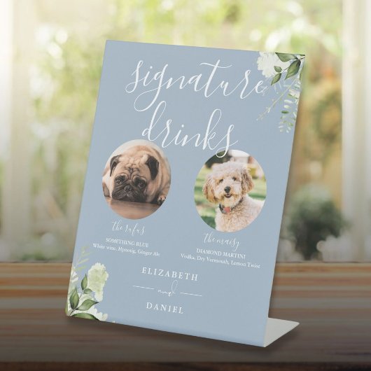 Dusty Blue Floral Wedding Hunde Unterschrift Drink Sockelschild
