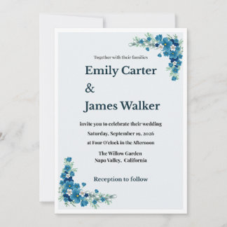 Dusty Blue Floral Wedding Invitation Einladung